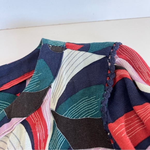 Maeve Anthropologie Cheyenne Blouse Peplum Geometric Brick Navy - Picture 13 of 15